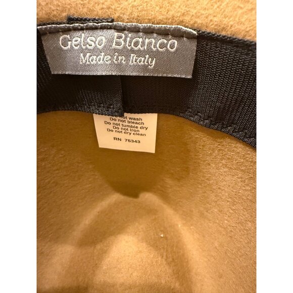 Gelso Bianco Made In Italy Wool Fedora Hat With Geometric Band Beige & Brown - Picture 4 of 5